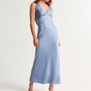 Plunge Cowl Back Maxi Dress Blue Medium